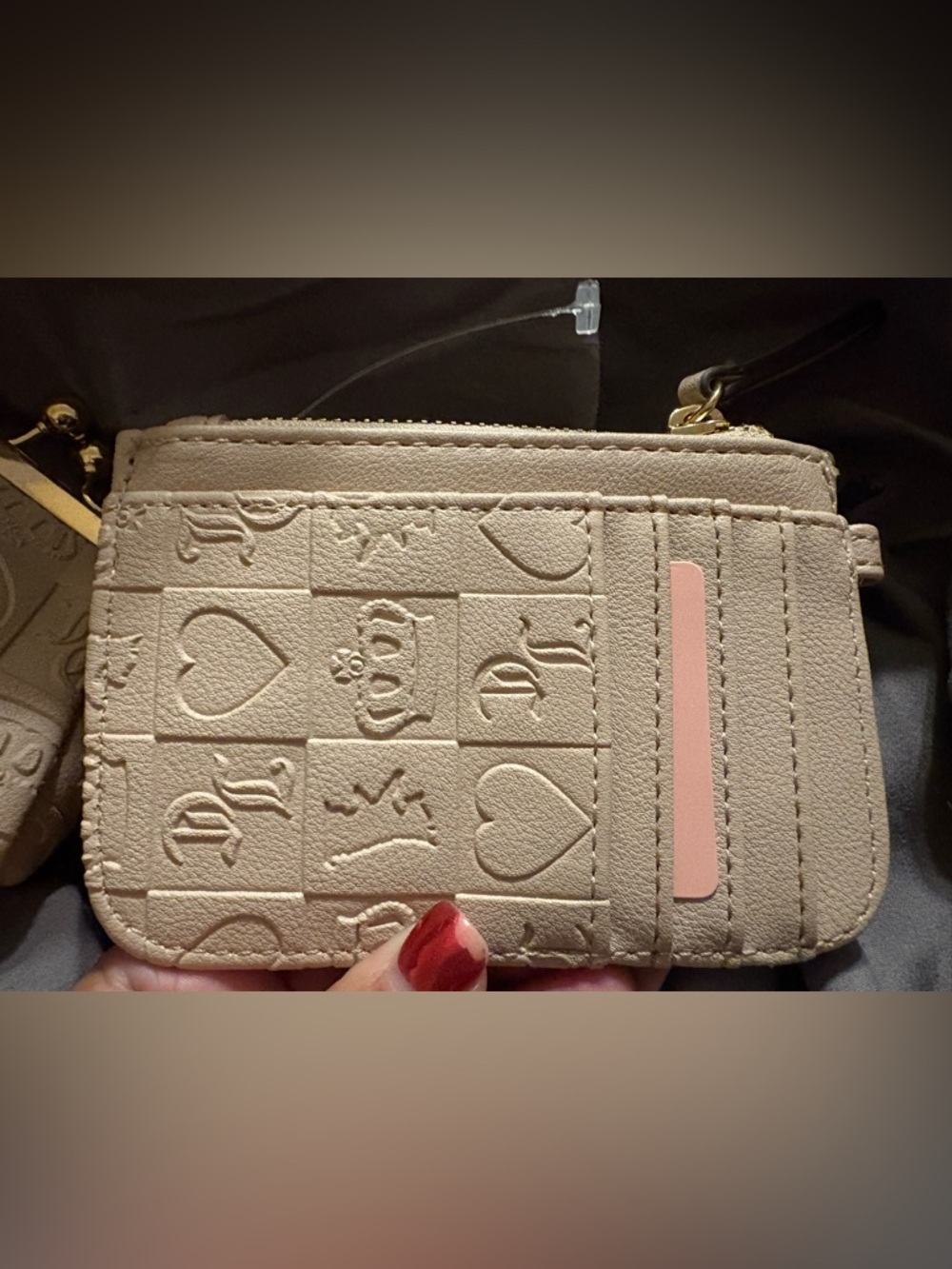 Juicy Couture Beige Embossed Mini Wallet and Coin Purse with Pink Flower Charm - Picture 3 of 7